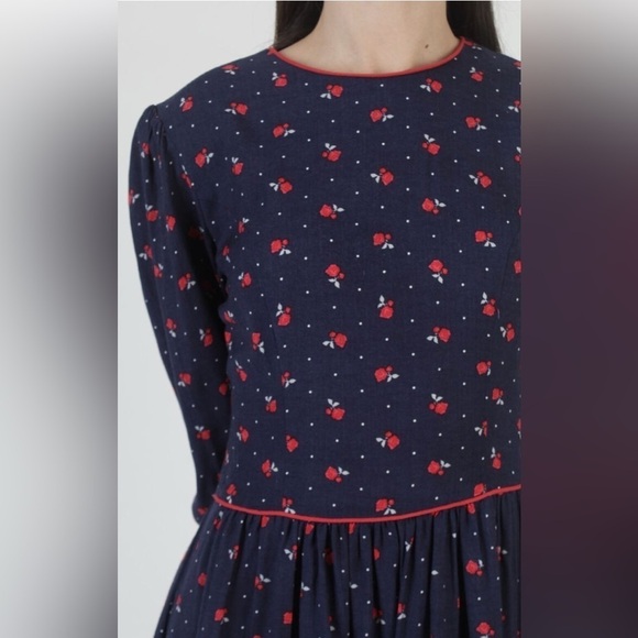 Vintage Lanz 80s Ditsy Floral Print Polkadot Cottagecore Midi Dress USA 14 - Picture 11 of 11